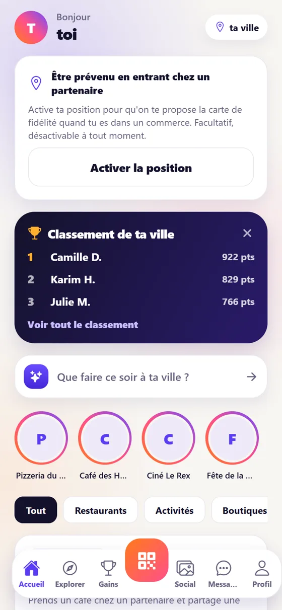 Accueil de l'application